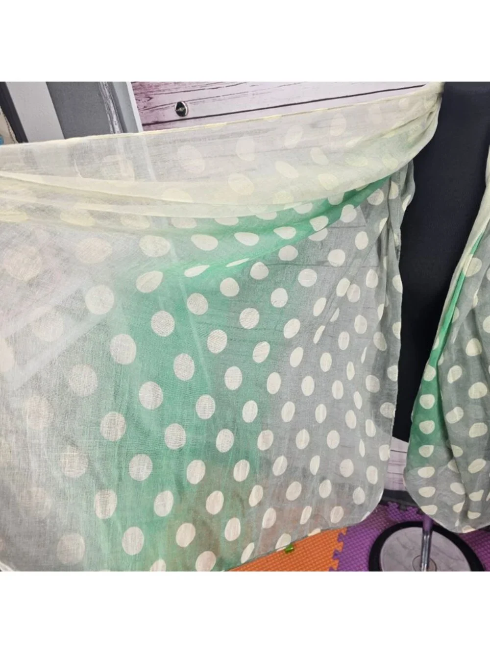 Green Ombre Polka Dot Lightweight Sheer Scarf Wrap 100% Polyester Y2K